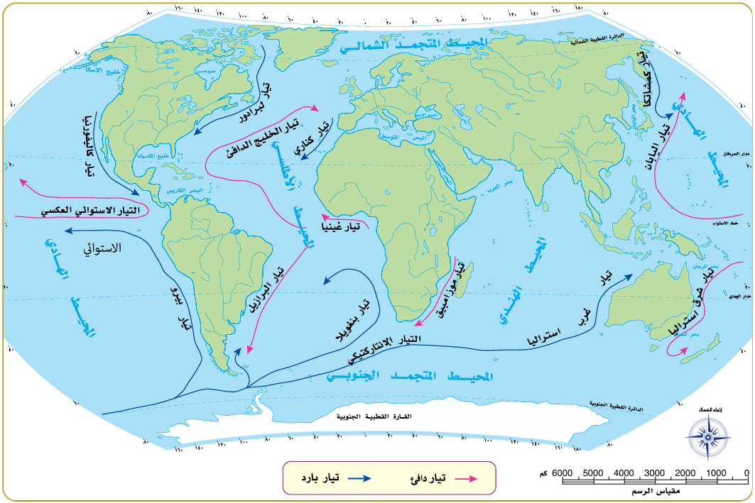 خريطة حركة  التيارات البحرية
